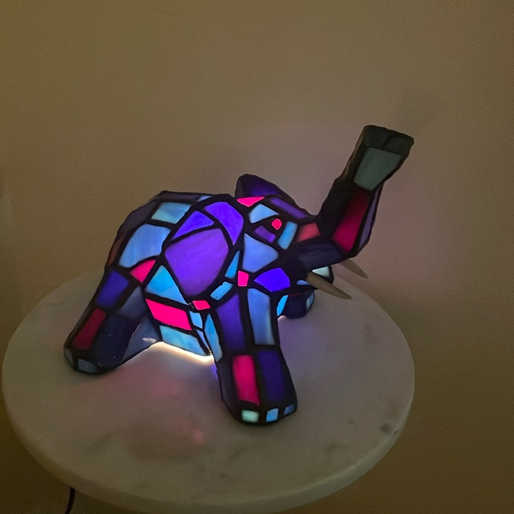 Vintage stained glass elephant lamp